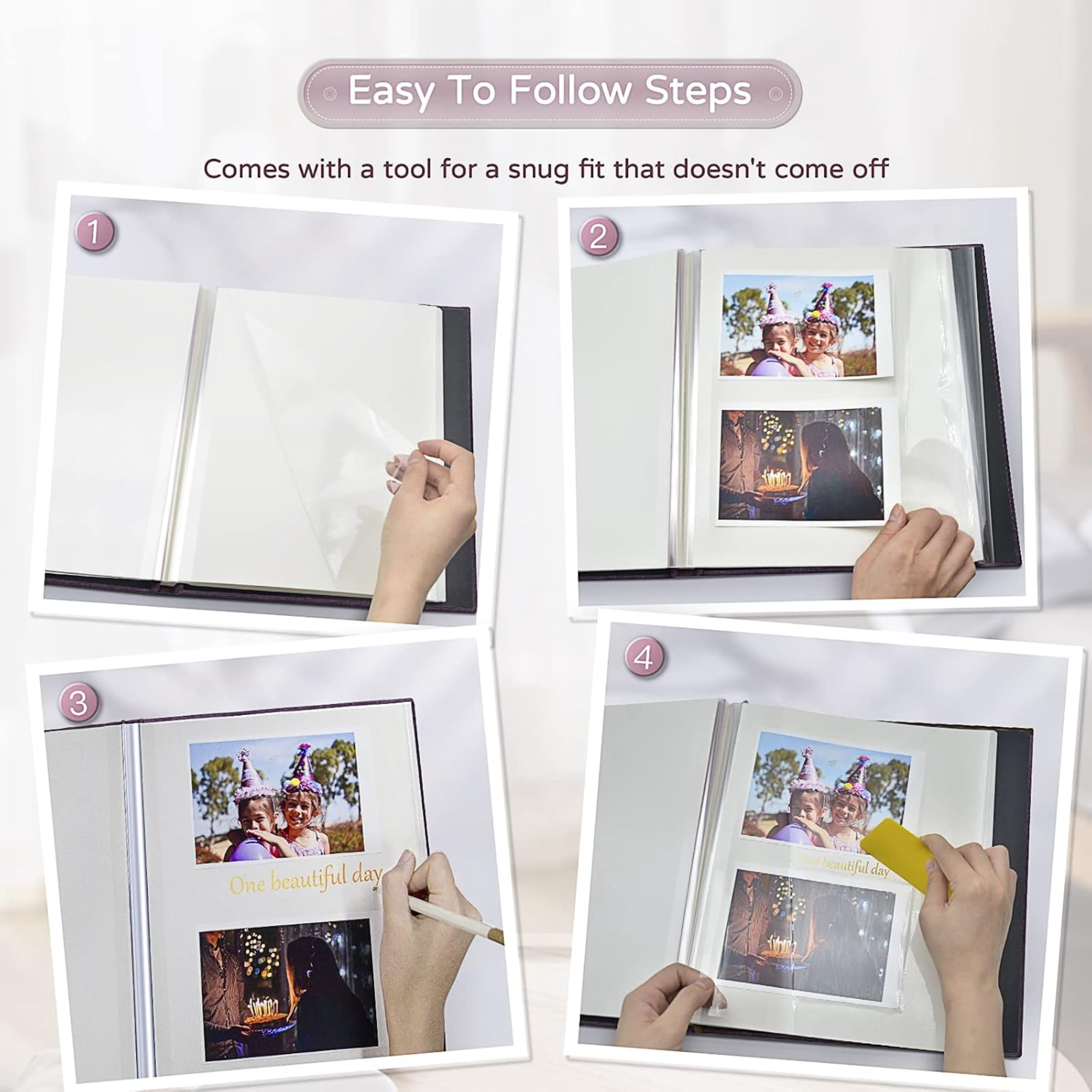 Large Photo Album Self Adhesive 4x6 5x7 8x10 Scrapbook Album DIY Picture Book, Gifts for Mom, Family Baby and Wedding, with Metal Pen and Plastic Board