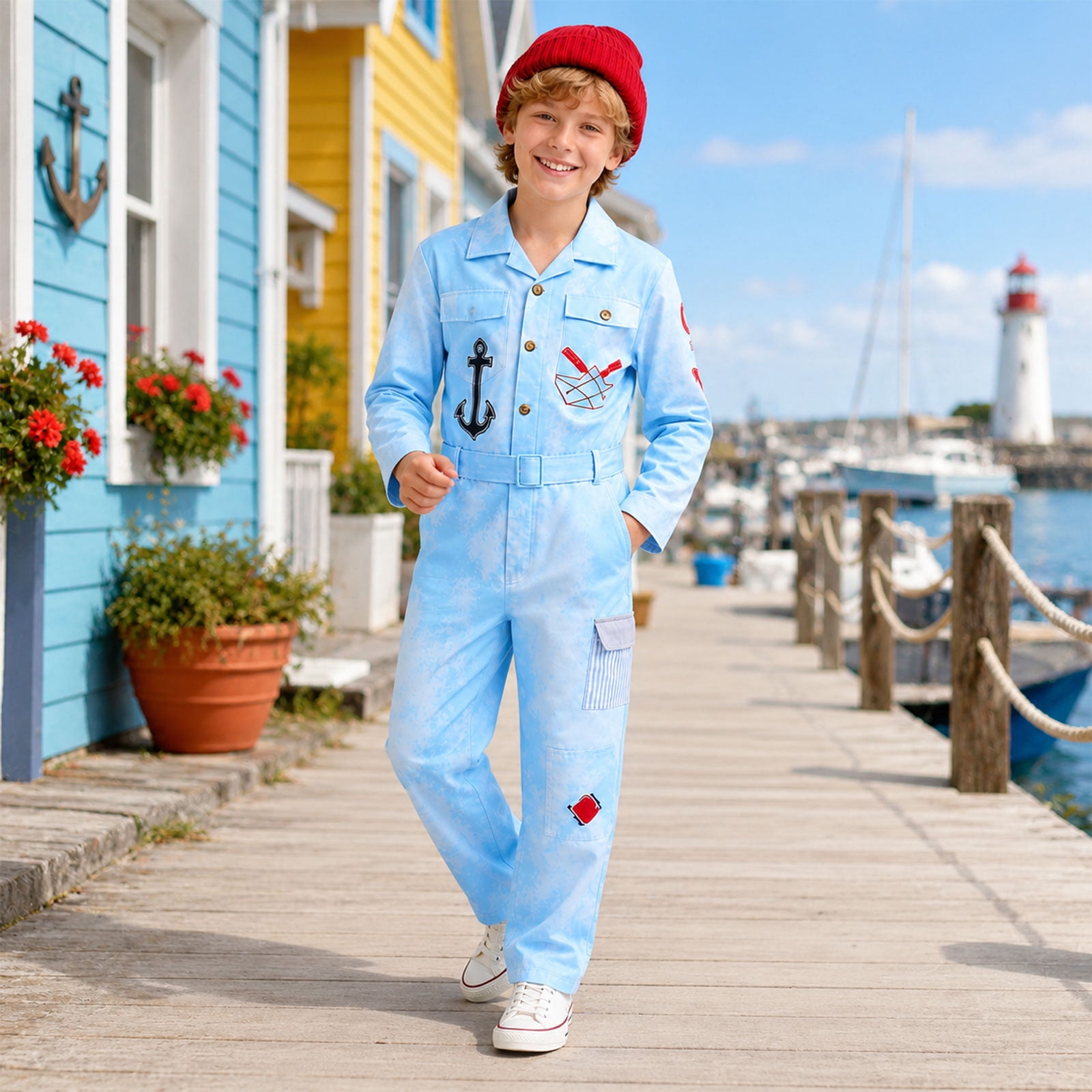 Descendant4 Maddox Hatter Costume,Rise Red Cosplay Tie Dye Jumpsuit Outfits,Movie Character Role Play Dress Up for Halloween Party,Size 110