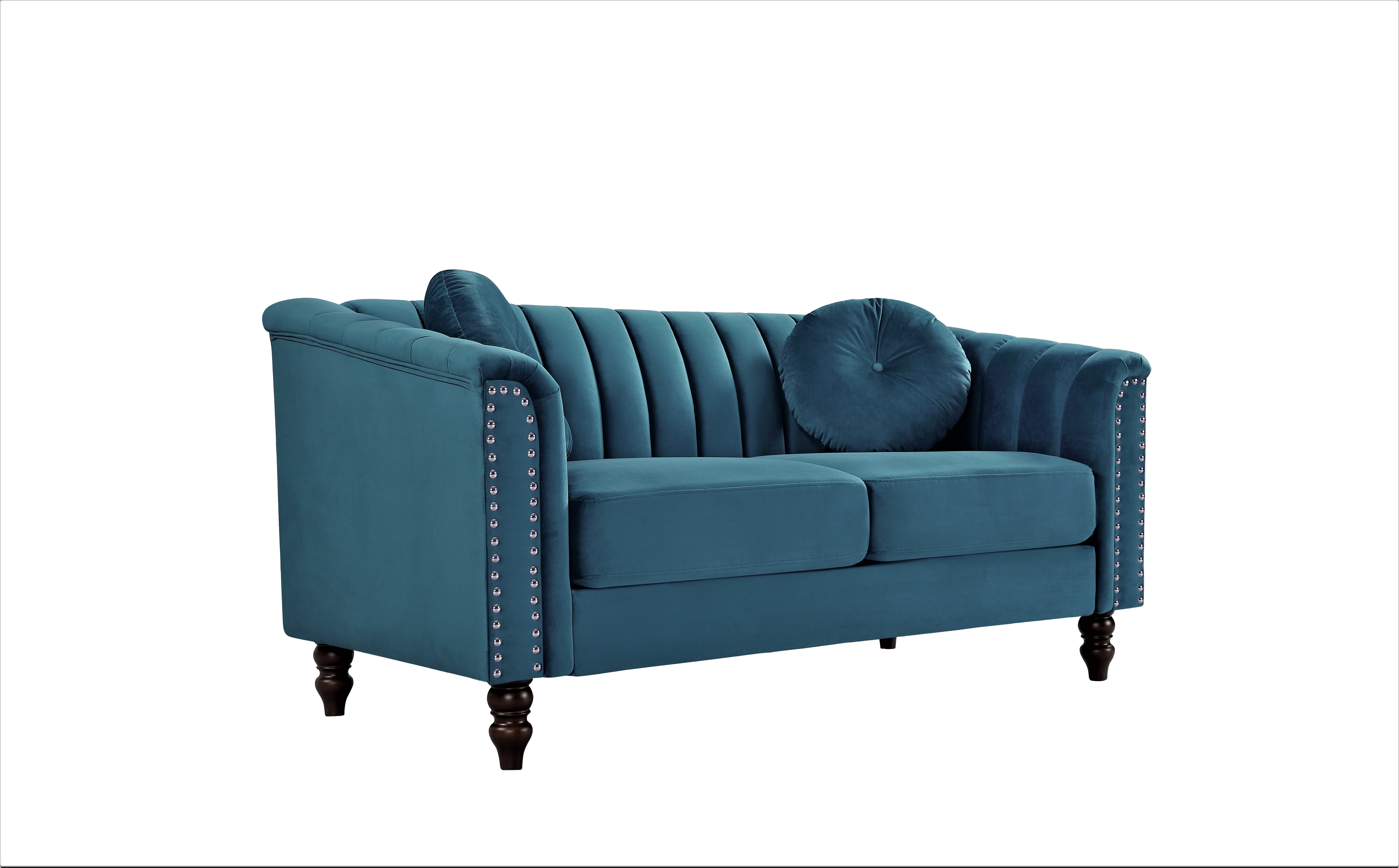 US PRIDE FURNITURE Hills Tufted Back Nailhead 61.4'' Loveseat-Blue Green