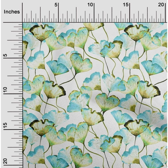 oneOone Cotton Silk Turquoise Blue Fabric Flower Watercolor Craft Projects Decor Fabric Printed By The Yard 42 Inch Wide