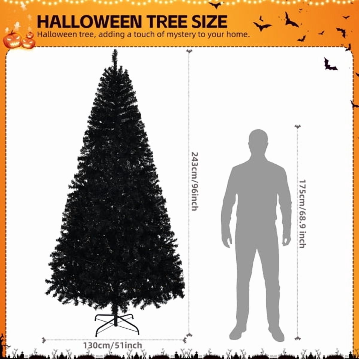 8 FT Pre-Lit Black Artificial Christmas Tree, 550 Warm White LEDs,1450 PVC Branch Tips, Holiday Centerpiece for Home/Office/Living Room