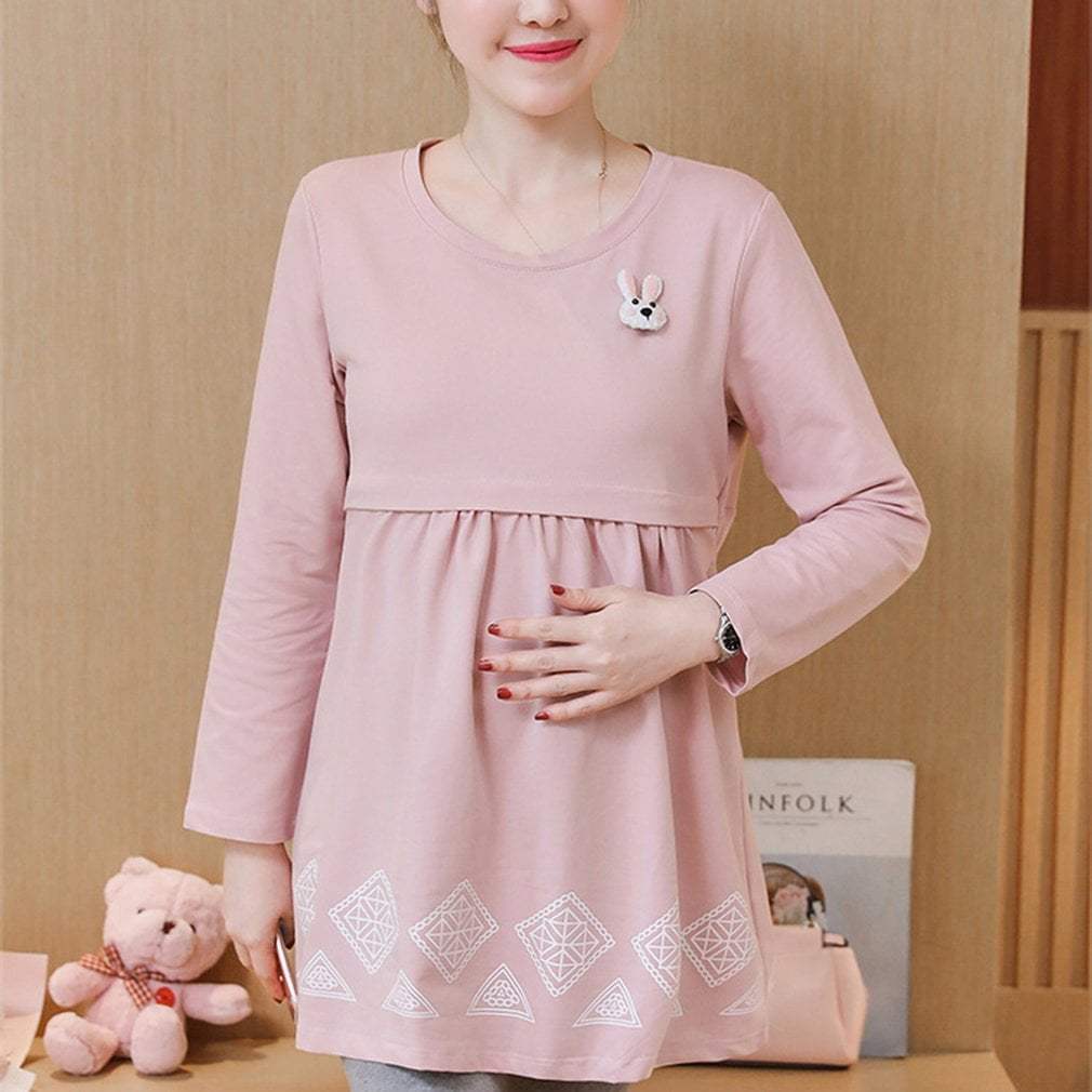 Maternity Nursing Dress Long Sleeve Breastfeeding Clothes for Pregnant Women