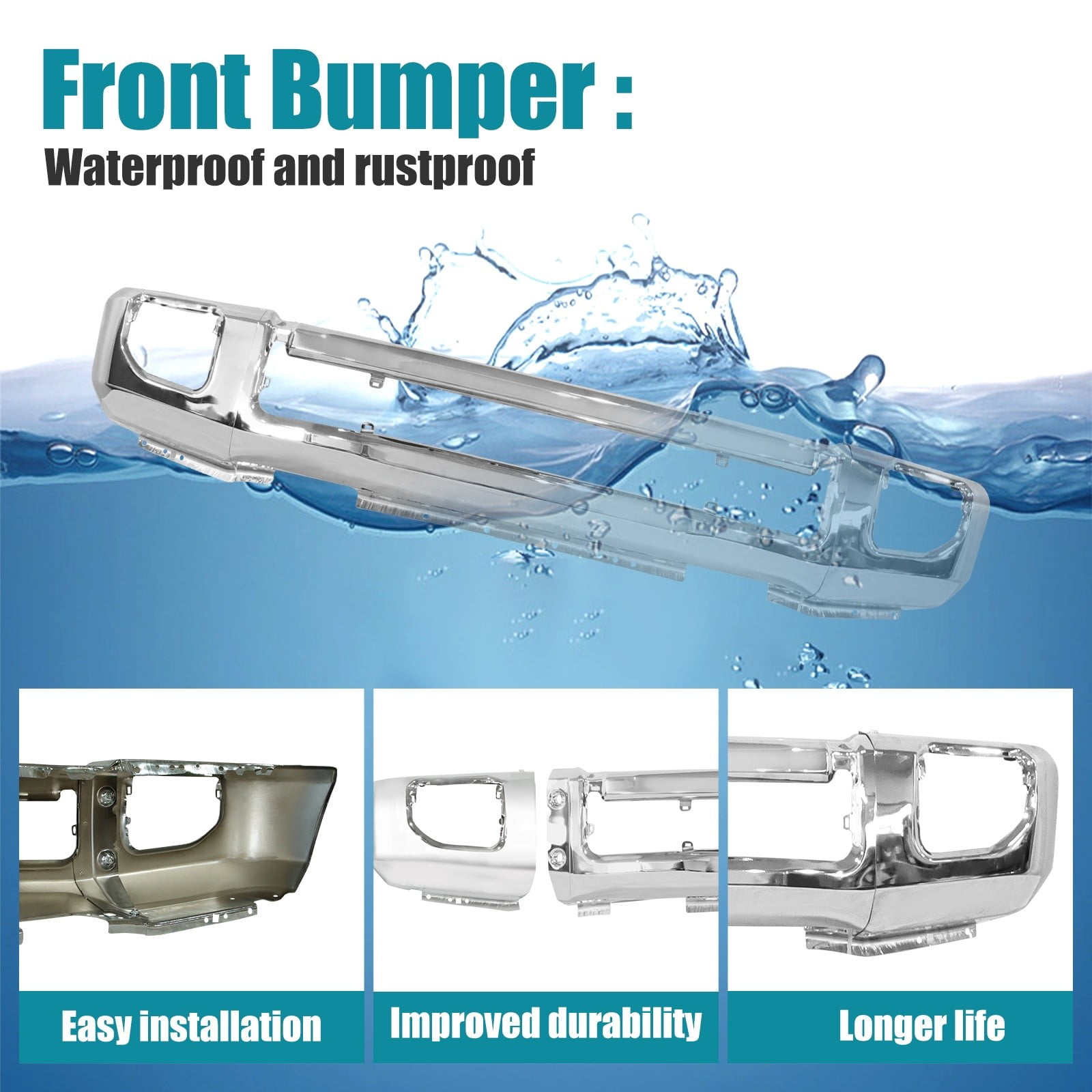 Chrome Steel Front Bumper For 2020-2022 Ford F-250 F-350 Super Duty w/Fog Holes