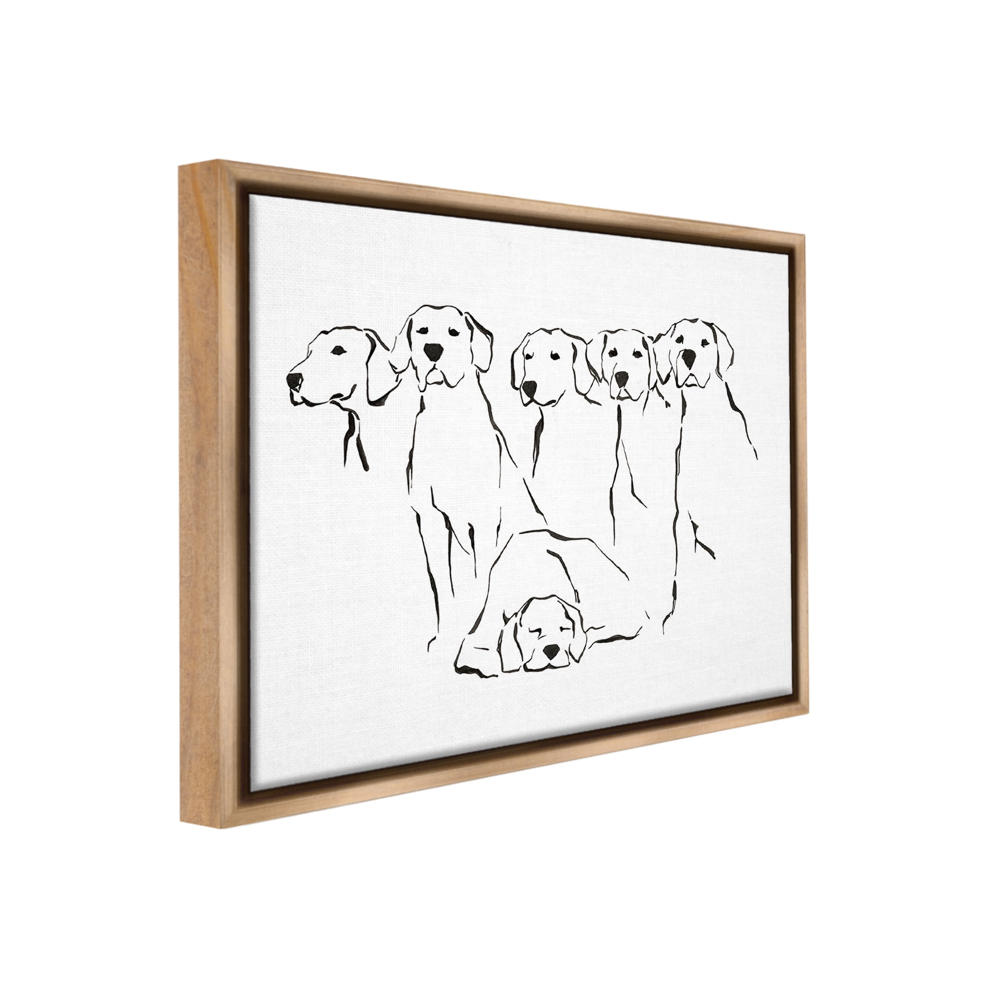 Stupell Industries Minimal Dogs Doodle Animals & Insects Painting Brown Floater Framed Canvas Art Print Wall Art, 31 x 25