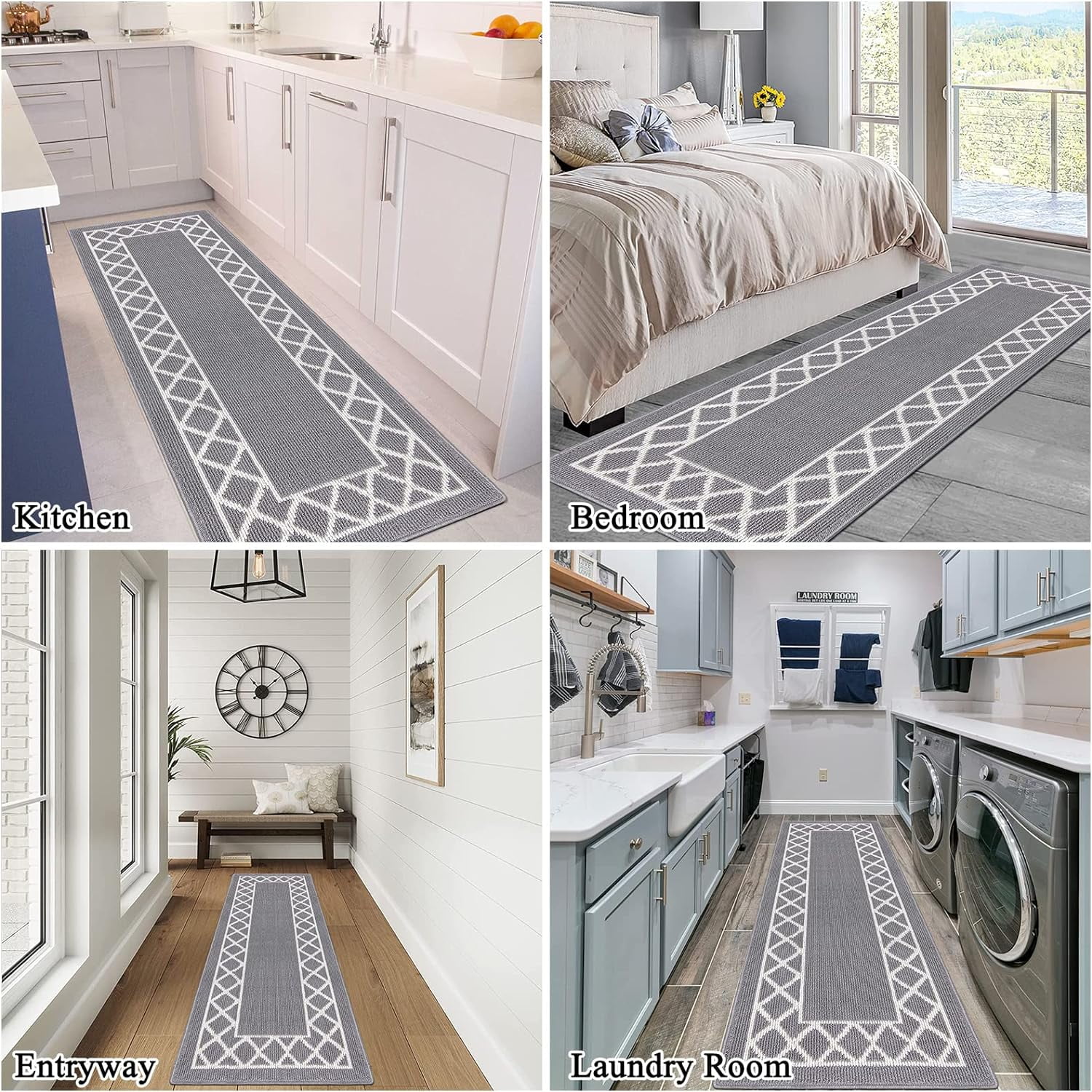 Yamaziot 2'x10' Hallway Runner Rug, Washable Kitchen Floor Runners for Hallway, Non Skid Entryway Mat Low Profile Inside Doormat Door Rugs for Laundry Room, Gray
