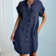 thumbnail image 1 of Vestido Vestido con botones para mujer Vestido de mezclilla desgastado de color sólido Vestido de desplazamiento diario Kuymtek Azul marino T M para Mujer, 1 of 6
