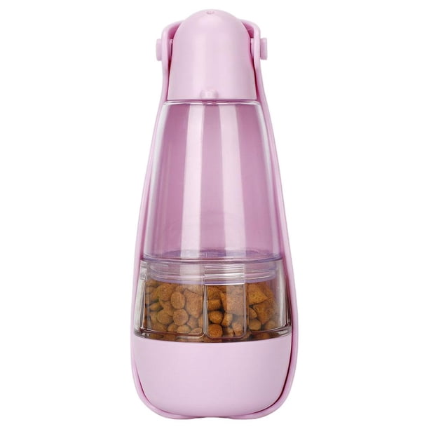 Botella de agua multifuncional para perros, recipiente de viaje para pasear a tu cachorro. Comida rosa