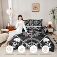 thumbnail image 3 of Castle Fairy Classic Dark Gothic Skull Full Size Comforter Sets 3-Piece,Chain Vintage Damask Allover Print Bedding Comforter Set,Ivory Blacks,1 Comforter and 2 Pillowcases,Black Reversible, 3 of 6