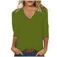 thumbnail image 2 of Sakmal Green Trendy Tops for Women 2024 3/4 Sleeve V-Neck Solid T-Shirts Womens Shirts, 2 of 5