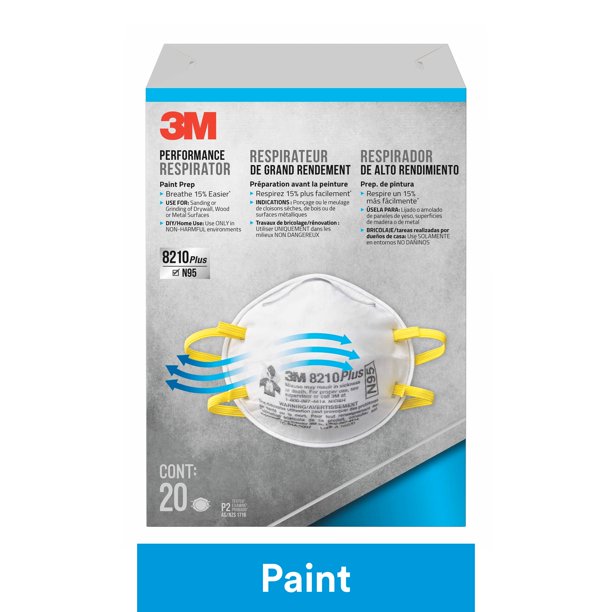3M 8210Plus Performance Respirator, N95, Paint Prep (20Pack)