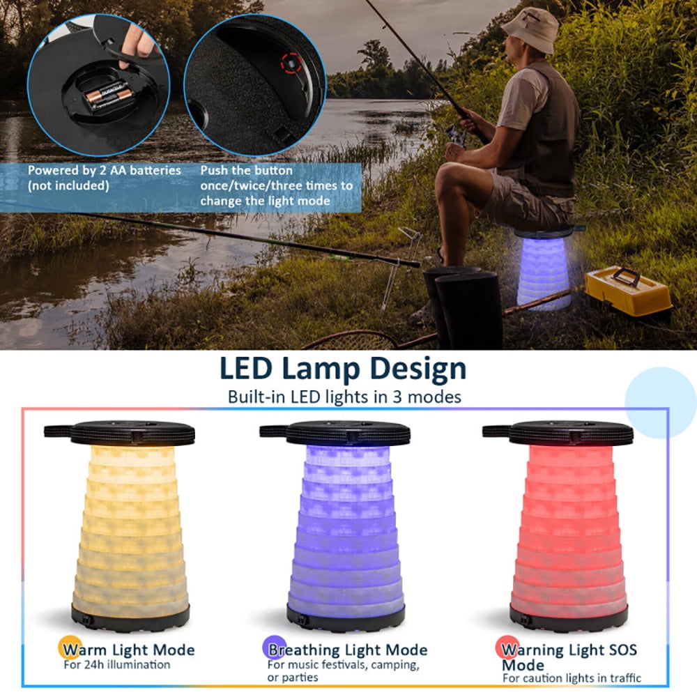 Aimee Lii 3 Pieces Folding Camping Table Stool Set with 2 Retractable LED Stools, Folding Table for Camping and BBQ, Black Aimee Lii 3 Pieces Folding Camping Table Stool Set with 2 Retractable LED Stools, Folding Table for Camping and BBQ, Black