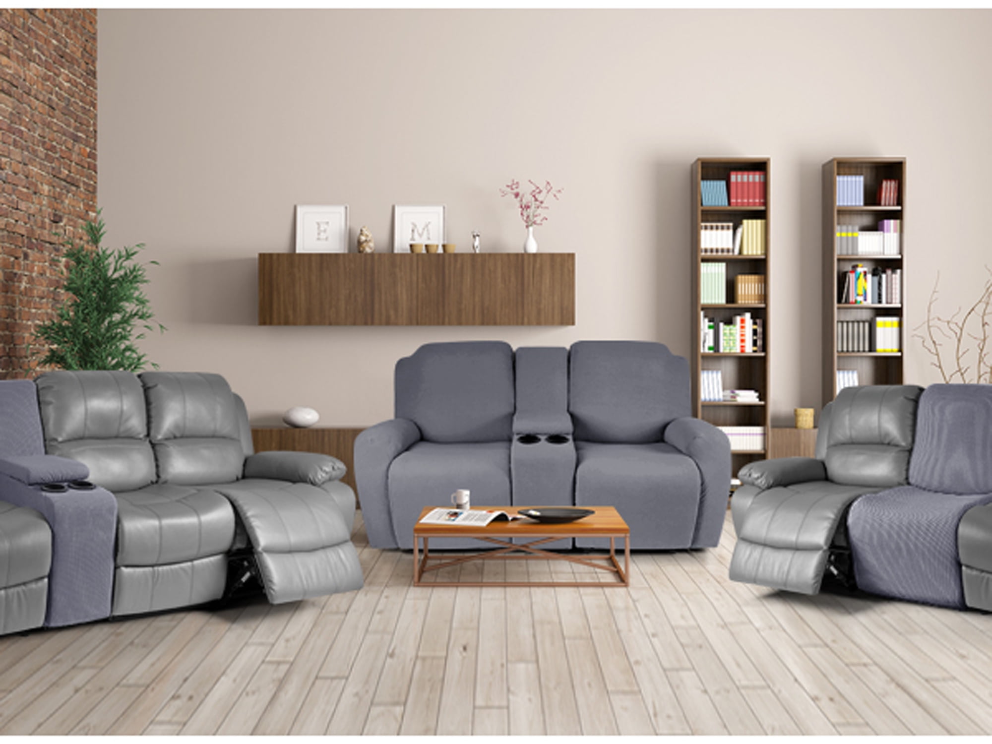 TAOCOCO Stretch Recliner Loveseat Slipcover with Middle Console, 4-Pieces Reclining Sofa Cover for 2 Seat Couch Recliner Sofa Slipocvers Furniture Protector, Dray