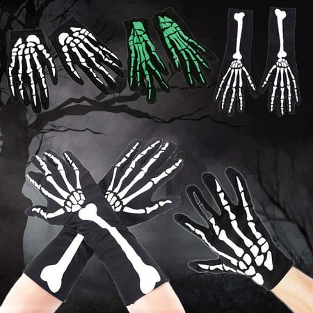 

Grandest Birch 1 Pair Halloween Skeleton Gloves Night Luminous Cosplay Party Prop Unisex Scary Terrifying Fiver Fingers Halloween Party Ghost Gloves Skull Stockings