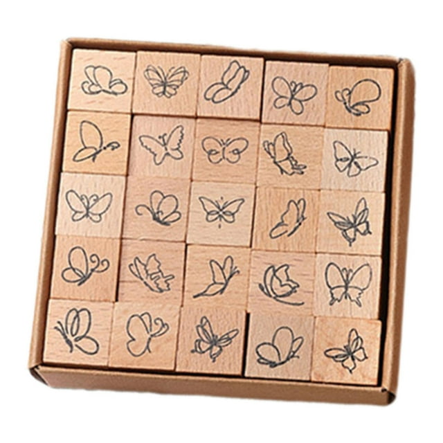 Rongfmy 25 Pieces Diary Stamp Set Wood Stamps for Scrapbooking Drawing Diary Planner Butterfly