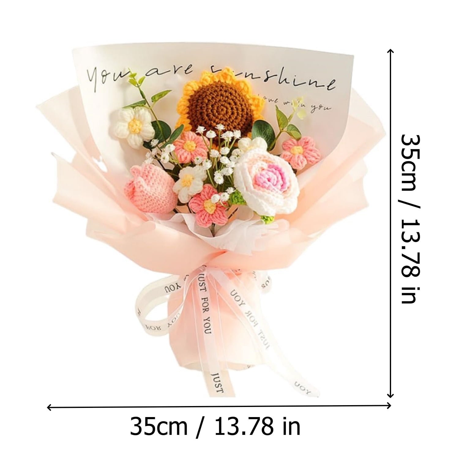 Crochet Flowers Bouquet, Kvago Completed Handmade Knitted Flowers, 13.78in Artificial Flowers Gift for Birthday Wedding Anniversary Graduation Home Decor (Style B)