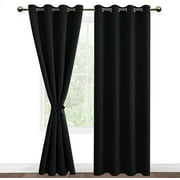 P5HAO Black Blackout Curtains for Bedroom with Tiebacks - Thermal Insulated Light Blocking Grommet Window Curtains for Living Room, 52 x 84 inch Long, Set of 2 Panels Black W52"xL84"