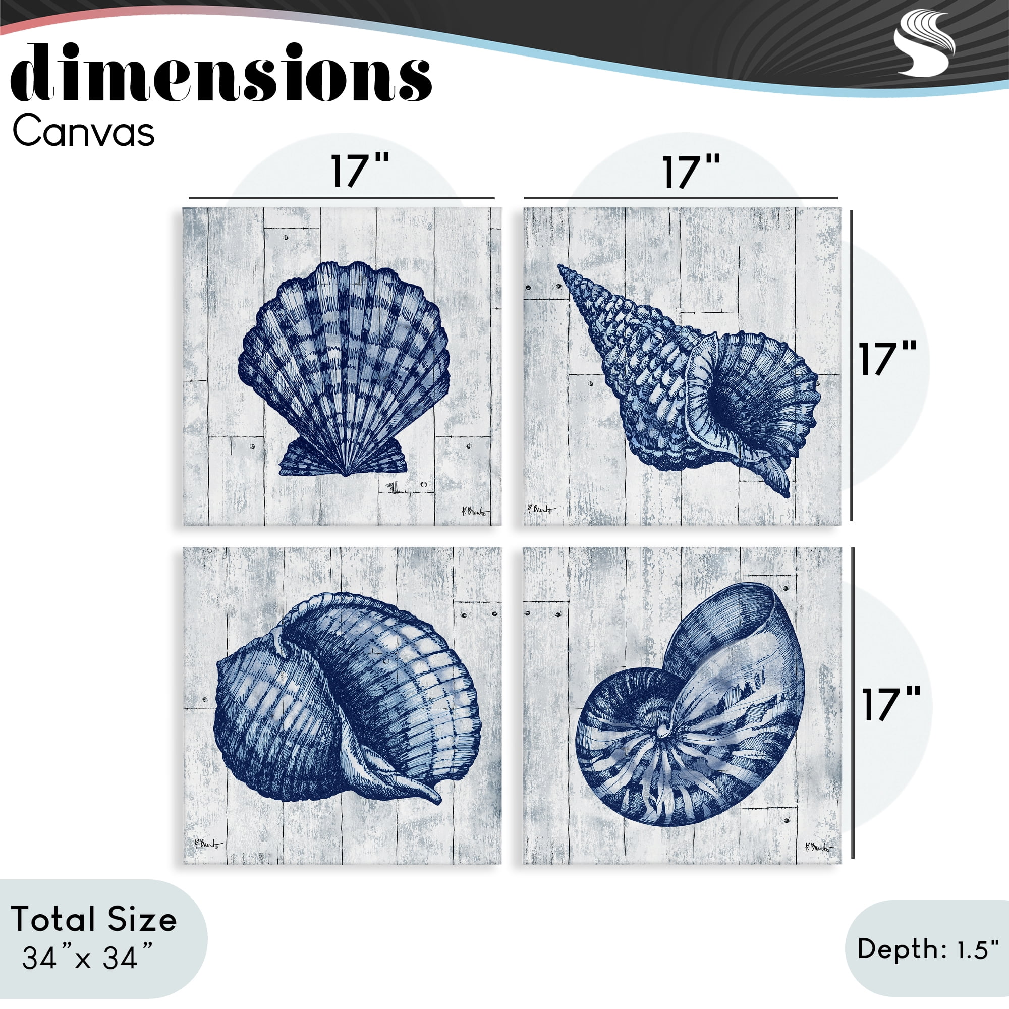 Stupell Industries Coastal Timberland Seashells 4 Piece Canvas Wall Art Set, design by Paul Brent