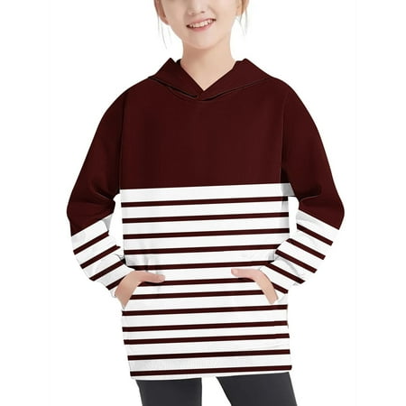 

LNWUY Teens Girls Oversized Sweatshirt Long Sleeve Hoodie Kids Lightweight Cute Striped Colorblock Pullover Tops 4-11T Wine 11 Years