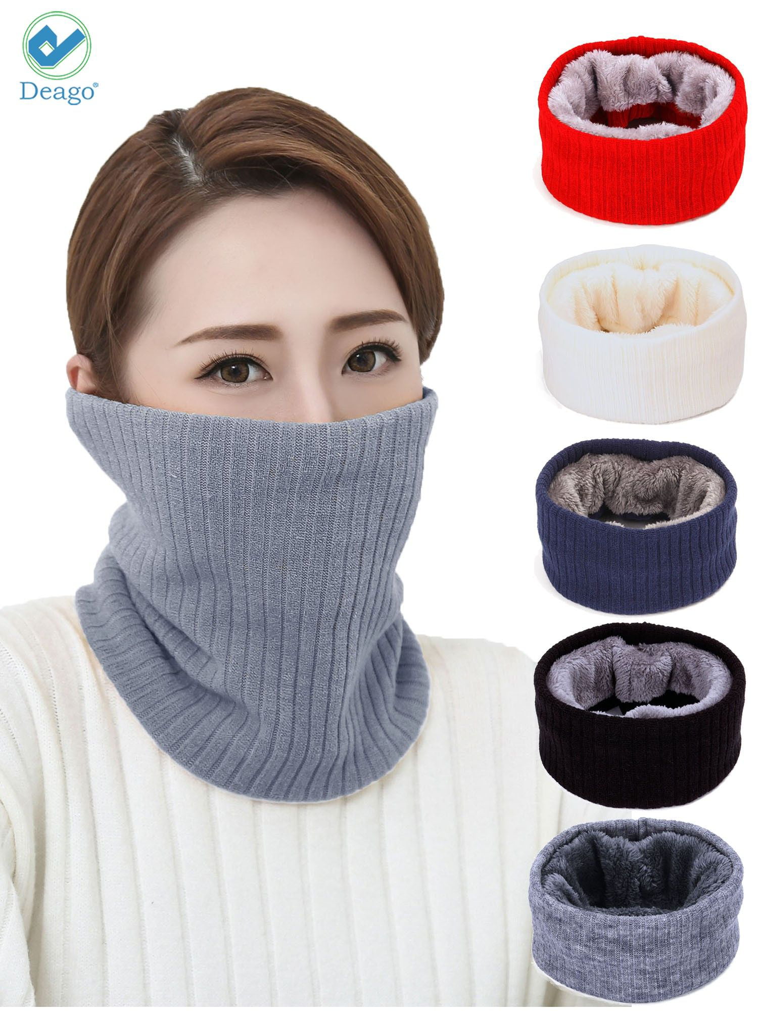 Scarf Winter Fall Double-Layer Solid Color Neck Warm Knit Fleece Lined Circle Loop Scarves for Women Men Kids 