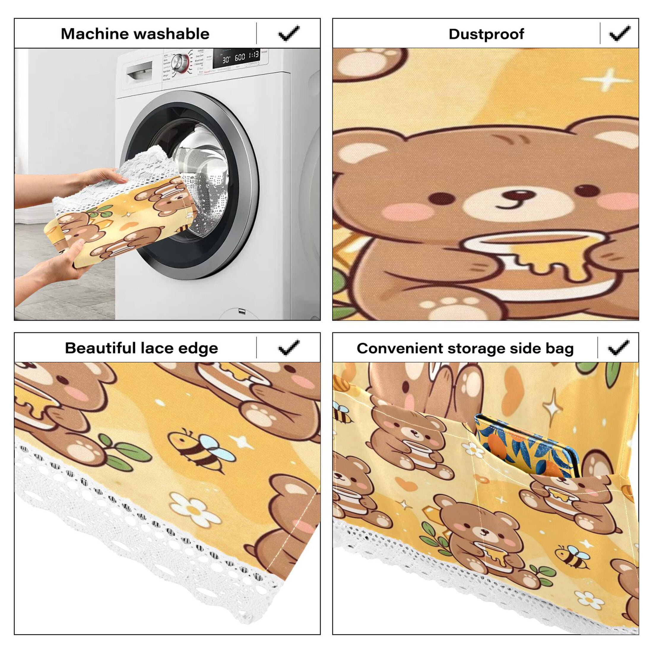 Wobogo Honey Bear Washing Machine Cover Dustproof Washer Dryer Cover Waterproof Laundry Room Decorative Protector