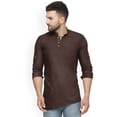 thumbnail image 1 of eloria Indian Traditional Brown Thread Work Solid Cotton Blend Kurta For Men's, 1 of 7