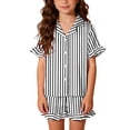 thumbnail image 4 of POIUYTR Girls 3 Piece Lounge Sets Casual Short Sleeve Button Shirts Striped Shorts and Pants Kids Loose PJs Sets, 4 of 6