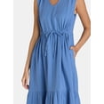 thumbnail image 2 of Time and Tru Women's Sleeveless Cotton Double Cloth Dress, Sizes XS-XXXL, 2 of 4