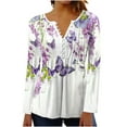 thumbnail image 2 of Jsaierl Womens Tops Plus Size Hide Belly Shirts Fall Pleated Button V Neck T-Shirt Causal Empire Waist A-Line Floral Tunic Tops, 2 of 5