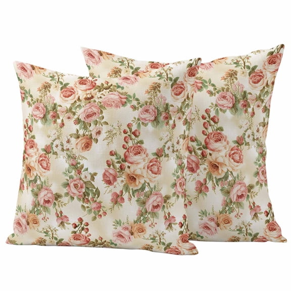 Pink Rose Fall Outdoor Waterproof Pillow Covers, Thanksgiving Vintage Pastoral Floral Decorative Square Throw Pillowcase Sofa Cushion Sham for Patio/Couch/Chair, 16"x16" 2 Pack