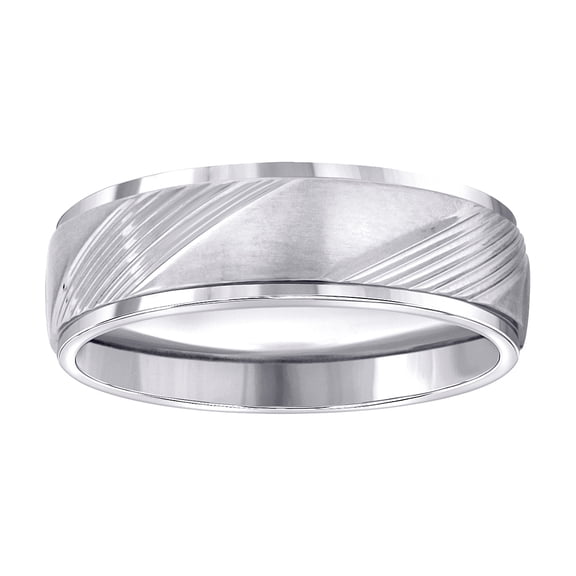Stainless Steel Mens Laser Cut Diagonal Lines Brushed Center Step Edges Comfort-fit Band Size 12 Wedding Band for Men