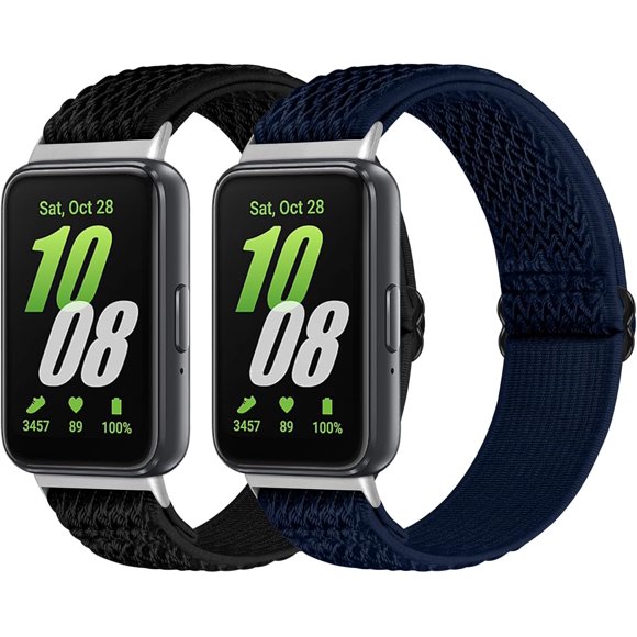 shiyou-Elastic Nylon Sport Bands Compatible with Samsung Galaxy Fit 3 Women Men, Adjustable Stretchy Comfortable Nylon Straps Bracelet Replacement Solo Loop Wristbands (2 Pack)