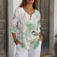 thumbnail image 3 of Xoenoiee Titmouse Bird Cherry Blossom Print Womens Linen Shirts 3/4 Length Sleeve Linen Button Down V Neck Blouse Spring Summer Boho Shirts Travel Vacation Tops, 3XL, 3 of 7