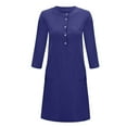 thumbnail image 5 of Robe en Lin de Coton pour Femmes Manches Mi-Longues Robe Unie Col Rond Décontractée Robe de Soirée Tenue de Détente, 5 of 5