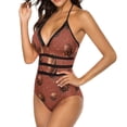 thumbnail image 5 of One Piece Swimsuit Women Tummy Control - V Neck Sesame Chocolate Print Halter Swim Suits for Women 2025, Padded Full Coverage Bathing Swim Suit for Women, 5 of 7