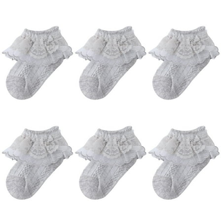 

6Pairs Baby Lace Ruffle Socks Newborn Cotton Baby Girls Sock Cute Toddler Socks Princess Style Baby Accessories[Gray XXL(8-12Years)]