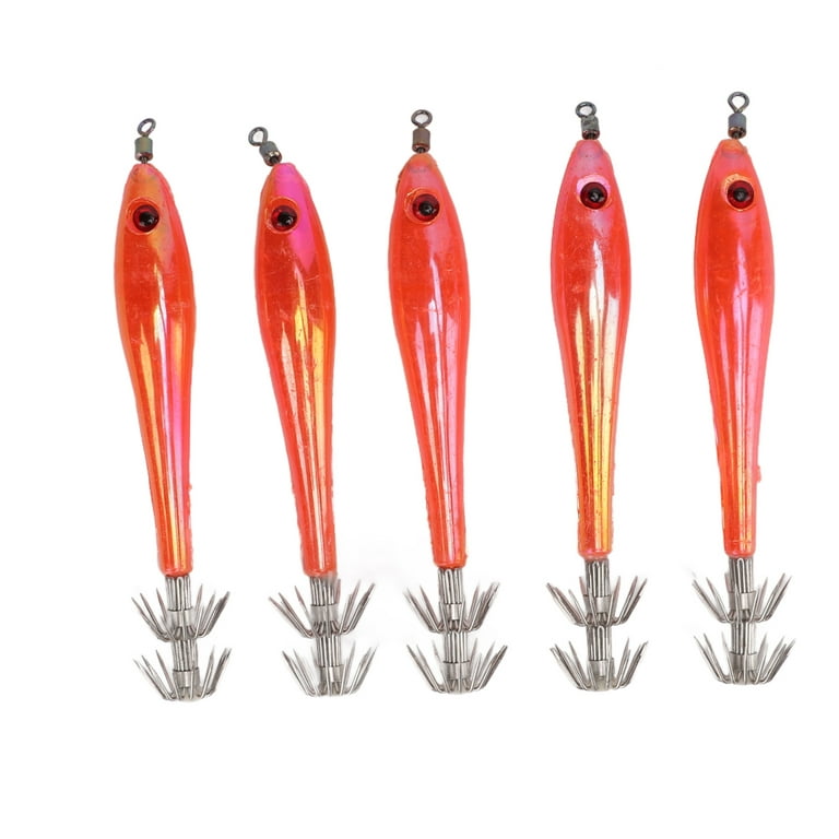 LANTRO JS 5pcs Hard Fishing Lure, Simulation Squid False Bait, Artificial  Squid with Double Hook Jig(Orange Red)