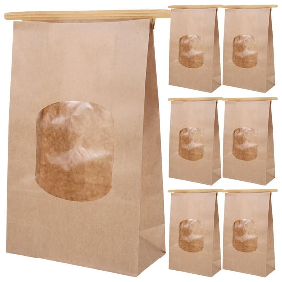 WHAMVOX Light Brown Bread Bags with Window for Storage Made of Paper and PE 50pcs