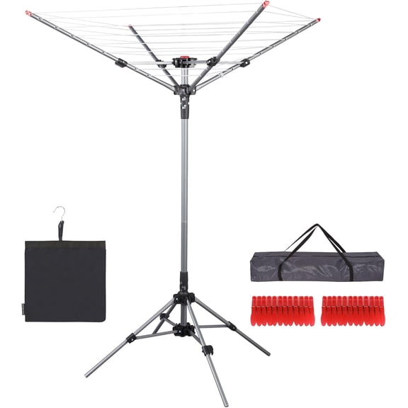 Portable Umbrella Clothesline, 82 Feet Rotary Drying Rack with Adjustable Height, Freestanding Laundry Line for Backyard, Patio, Balcony & Camping, Easy Setup with Carry Bag, No Tools Required