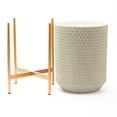 thumbnail image 6 of LuxenHome Set of 2 Gray Honeycomb Metal Cachepot Planters with Gold Stands, 6 of 12