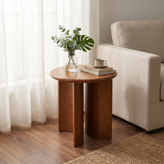 Christopher Knight Home Mid-Century Modern Wood Round Side Table with Unique Fan-Shaped Legs, Walnut