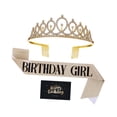 thumbnail image 1 of Rongfmy Birthday Crown and Glitter Sash Creative Party Costume Crown with Rhinestone Gold, 1 of 9