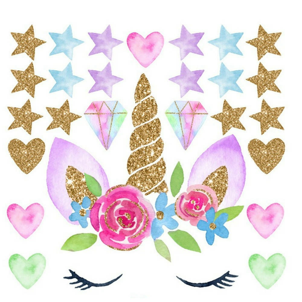 cute unicorn stars wall stickers for girls bedroom flowers wall decals
