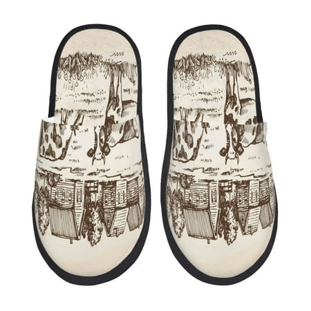 

Noikeo Cows On The Farm Pattern Cozy Slippers Indoor for Women and Mens Fuzzy House Shoes Soft Plush Warm Slip-on Slippers-Medium