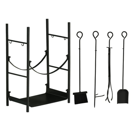 

Outsunny 18 2-Tier Firewood Log Wood Storage Rack with Shovel Broom Poker Tongs and Hooks for Outdoor and Indoor Fireplaces Black