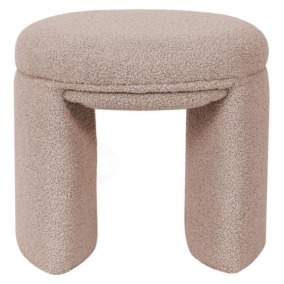 Boucle Ottoman, Round Vanity Stool Chair, Small Upholstered Modern Teddy Footstool for Makeup, Living Room, Entryway, Bedroom, Dark Beige