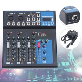 Bluetooth Compatible Professional Portable Digital DJ Console w/USB 4 Channel Mixer Audio Interface-Mixing Boards For Studio Recording, Black