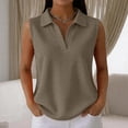 thumbnail image 2 of Dwellite Womens Sleeveless Golf Waffle Polo Shirts Collared Tank Tops V-Neck Workout Athletic Tennis Tops Brown M, 2 of 4