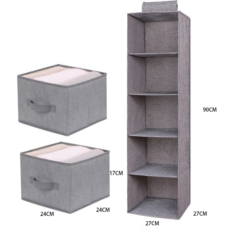 Foldable Hanging Closet Organizer with Drawers, 5Shelf Closet