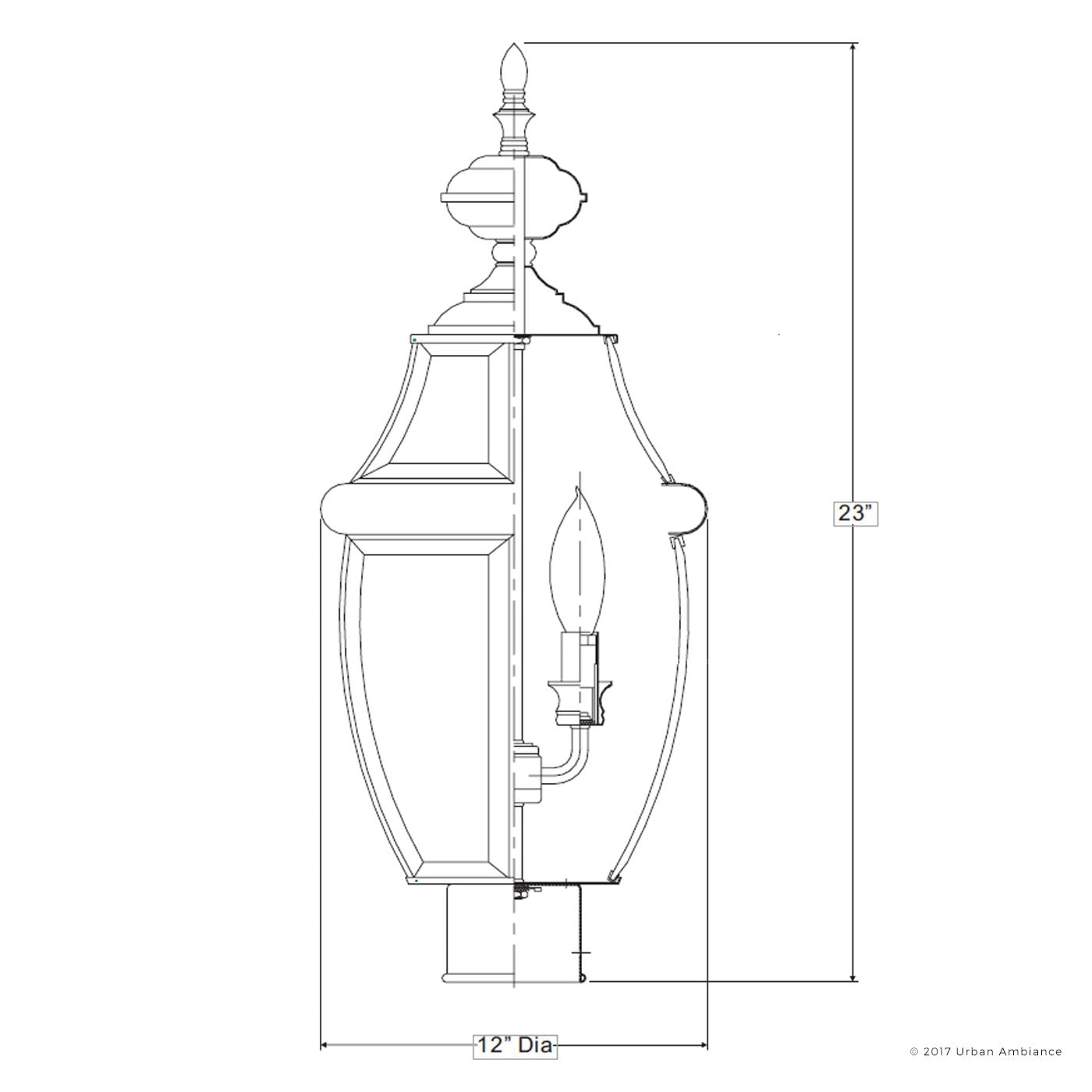 Urban Ambiance Luxury Colonial Outdoor Post Light, Large Size: 23"H x 12.5"W, with Tudor Style Elements, Versatile Design, Classy Aged Silver Finish and Beveled Glass, UQL1151
