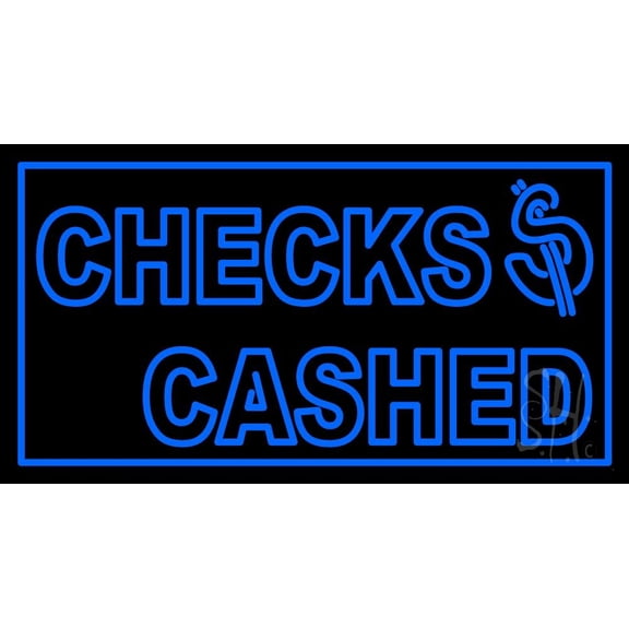 Checks Cashed With Dollar Logo LED Neon Sign 20 x 37 - inches, Black Square Cut Acrylic Backing, with Dimmer - Bright and Premium built indoor LED Neon Sign for Pawn Wall decor decor, and storefront.